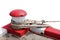 Marine bollard and old rope on pier used and footpath color red and white no parking in the area in this area