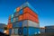 Marine and carrier insurance concept. Cargo container yard. cargo shipping container box in logistic shipping yard. colorful cargo