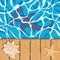 Marine color background with a shark hammer, shell and starfish. Summer vector background.