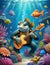 The marine creatures play musical instrument in a vibrant, underwater world, a whimsical and harmonious symphony, fantasy art