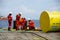 Marine crew working on deck during anchor handling operation