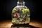 Marine ecosystem in glass bottle