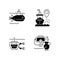 Marine exploration black linear icons set