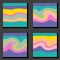 Marine groovy waves pattern collection in 1970 retro style. Trendy psychedelic texture for T-shirt, textile, paper, fabric.