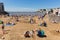 Marine lake beach Weston-super-Mare Somerset in August summer sunshine with tourists and visitors