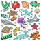 Marine Life Badges, Patches, Stickers - Fish Shark Turtle Octopus in Comic Style. Sea and Ocean Nature