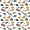 Marine life watercolor seamless pattern with Tropical fish