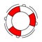 The marine lifebuoy icon is red and white. Vector illustration of an inflatable life raft. Isolated on white.