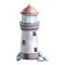 A marine lighthouse with stones, in gray and coral colors. Watercolor illustration. An isolated object from a large set