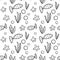 Marine little fish blak ink outline in doodle style seamless pattern.