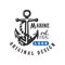 Marine logo original design est 1976, retro label with anchor for nautical school, sport club, business identity, print