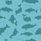 Marine mammals collection. Different porpoises set. Cartoon flat style seamless pattern