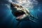 Marine menace Shark with powerful jaws swimming in deep blue