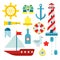 Marine nautical sailor symbols and vector flat icons set