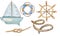 Marine nautical set of different items, yachts on a white background. watercolor illustration for the design of prints, posters,