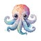 Marine octopus watercolor illustration, marine animals clipart