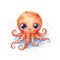 Marine octopus watercolor illustration, marine animals clipart