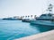 Marine parking of beautiful yachts and boats on clear calm water in Egypt. Travel and tourism concept.