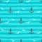 Marine pattern seamless Anchors gull icons and Stripes waves. Turquoise background, aquamarine vector