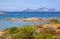 Marine Protected Area reserve with seashore rocks of Isola Tavolara island on Tyrrhenian Sea with Capo Figari cape, Monte