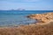 Marine Protected Area reserve with seashore rocks of Isola Tavolara island on Tyrrhenian Sea with Capo Figari cape, Monte