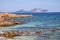 Marine Protected Area reserve with seashore rocks of Isola Tavolara island on Tyrrhenian Sea with Capo Figari cape, Monte