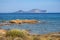 Marine Protected Area reserve with seashore rocks of Isola Tavolara island on Tyrrhenian Sea with Capo Figari cape, Monte