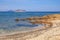 Marine Protected Area reserve with seashore rocks of Isola Tavolara island on Tyrrhenian Sea with Capo Figari cape, Monte