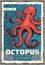 Marine red octopus, underwater monster