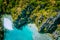 Marine Reserve El Nido Palawan Philippines, aerial view of tropical paradise turquoise lagoon and sharp limestone cliffs