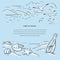 Marine romantic sketch vector template. Sketch with beach, seagulls, seashells, sea star and message in the bottle. Design for