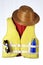 Marine safety equipment, flotation device and water activities concept with a yellow chapel life jacket and summer glasses