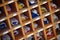 Marine sea signal flags in wooden cupboard