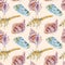 Marine seamless patern of sea shells. Watercolor illustration for textile, greeting cards
