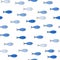 The marine seamless pattern with blue fishes.