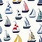 Marine seamless pattern with cartoon boats