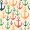 Marine seamless pattern with colorful anchors.