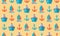 Marine seamless pattern in flat vector. Cruise ship, anchor, yacht, boat, sailboat, ship. Travel by sea transport