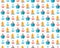 Marine seamless pattern in flat vector. Cruise ship, anchor, yacht, boat, sailboat, ship. Travel by sea transport. Bright,