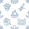 Marine seamless pattern with line icons. Vector background illustration included icon as pirate, sea octopus, message in