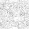 Marine seamless pattern from sea shells and starfish with waves