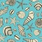 marine seamless pattern with seashell. summer time, sea, underwater, sea shells