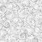Marine seamless pattern from spiral spiked sea shells and points