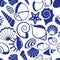 Marine seamless vector pattern with sea shells