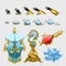 Marine set of fishes with keys, fins and treasures