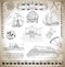 Marine set with old and modern ships, navigation tools and sea symbols with texture