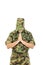 Marine soldier officer praying in military uniform