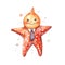 Marine starfish with clothes watercolor illustration, marine animals clipart