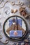 Marine style table setting with sea shells, fishnet and rope