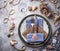 Marine style table setting with sea shells, fishnet and rope